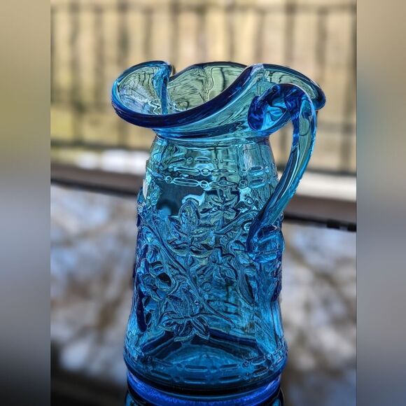 Vintage Ruffled Rim 6" Mini Pitcher/Creamer in Blue Grape Embossed Pattern - Picture 8 of 11